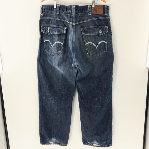 Levis Mens 569 Loose Straight Denim Jeans Blue Baggy Button Flap Pockets 40 x 32 - Picture 8 of 16